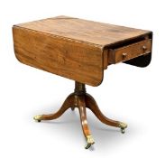 VICTORIAN MAHOGANY PEMBROKE TABLE, single drawer and pedestal, with four brass claw castors, 76 (