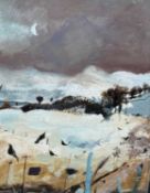 ‡ CHRISTINE WOODSIDE (Scottish, contemporary) mixed media - entitled verso 'February Moon, Fife',