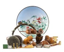 ASSORTED COLLECTABLES, including Chinese enamelled saucer dish decorated with goldfish, 21.5cms (