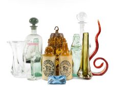 DARTINGTON GREY TINTED MOULDED GLASS DECANTER, French Art Vannes clear glass vase, 19.5cms (h);