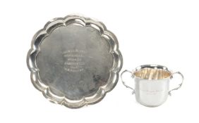 GEORGE V SILVER PORRINGER, London 1920, with presentation inscription dated 1927, 7.5cms (h), 3.
