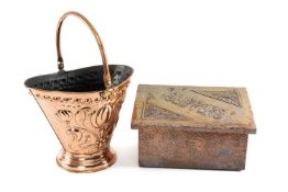 EDWARDIAN ART NOUVEAU COPPER COAL SCUTTLE, 35 (h) x 42cms (w); together with an Edwardian copper