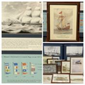 QUANTITY OF MARITIME PRINTS & REPROGRAPHIC PHOTOGRAPHS, framed postcards, cigarette cards, and other