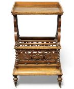 VICTORIAN WALNUT CANTERBURY/ WHATNOT, with tabletop, fret work and twist detail, 96 (h) x 59 (w) x