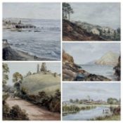 FIVE LATE 19TH CENTURY WATERCOLOURS, including Aberystwyth, Bournemouth, and Corfe Castle, each
