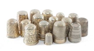 LARGE COLLECTION OF SILVER / WHITE METAL THIMBLES, nine hallmarked, various makers Provenance: