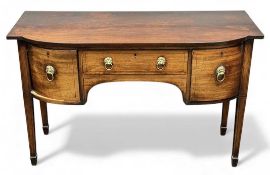 GEORGIAN MAHOGANY BOW FRONT SIDEBOARD c.1820, with brass ring-pull handles and lion mask