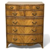 QUALITY REPRODUCTION BOW FRONTED MAHOGANY CHEST OF DRAWERS with brush slider, five small over