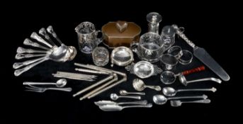 SILVER PEPPER MILL, Birmingham 1975; silver strainer; silver salt, Chester 1911; silver-mounted