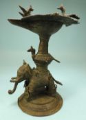 INDIAN BRONZE ELEPHANT FORM OIL LAMP, surmounted with birds, 19th century, 21cms (h) Provenance: