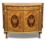 ATTRACTIVE SATINWOOD & MARQUETRY COMMODE after an original by Thomas Chippendale, opening to a