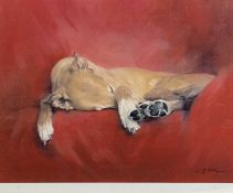 ‡ JACQUELINE STANHOPE (b. 1963) limited edition (68/500) colour print - sleeping greyhound, entitled