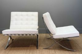 PAIR OF 'BARCELONA' CHAIRS inspired by Mies van der Rohe, white imitation/simulated leather