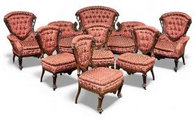 AMENDED ESTIMATE - FINE VICTORIAN SEVEN-PIECE SALON SUITE, button back upholstered seats and