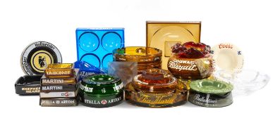 GROUP OF BREWERY ADVERTISING ASHTRAYS including Ballantine's scotch whisky, Courage brass ashtray,