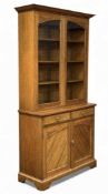 EDWARDIAN OAK BOOKCASE CUPBOARD, twin glazed doors over two central drawers and two cupboard