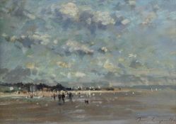 ‡ JAMES LONGUEVILLE (British, b. 1942) watercolour - entitled verso 'Evening on the Sands,