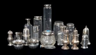 COLLECTION OF SILVER PEPPER POTS, silver-plated Lyons & Co. Ltd. pepper pot, various silver-topped