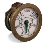 CHADBURN'S EARLY 20TH CENTURY SHIP'S TELEGRAPH, in brass and grey painted metal housing, white