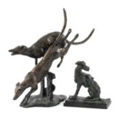LIMITED EDITION (34/350) BRONZE SCULPTURE of hunting dogs in pursuit, 20cms (h); and small cast