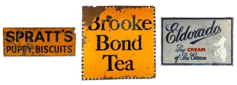 THREE ADVERTISING SIGNS comprising Brooke Bond Tea by the Patent Enamel Company, Birmingham (