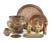 ASSORTMENT OF NORTH AFRICAN & EASTERN BRASS & COPPERWARE, including Cairo ware vase, pair of