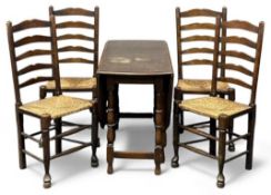 OAK GATELEG TABLE on turned and block supports, 72 (h) x 50/150 (w) x 105cms (d); and a set of
