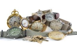 SMALL ASSORTMENT OF MODERN WRISTWATCHES, a Regus pocket watch, and cross form pendant necklaces