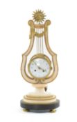 FRENCH ALABASTER & ORMOLU LYRE MANTEL CLOCK, signed 'C.B. Bonjean, a Louvain', 44cms (h) Provenance: