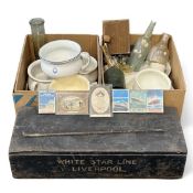 PAINTED PINE TOOL CHEST, inscribed 'White Star Line, Liverpool', 18 (h) x 73 (w) x 28cms (d);