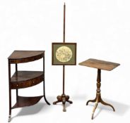 THRE ITEMS OF FORMAL SMALL FURNITURE comprising a corner whatnot, an oblong-topped side table on