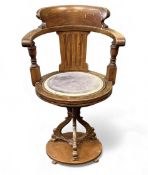 19TH CENTURY MAHOGANY SHIPPING LINE ARMCHAIR, fluted splat back, circular upholstered pad seat, on