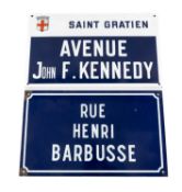 TWO FRENCH ENAMELLED STREET SIGNS, 50 x 30cms and 49.5 x 30cms (2) Provenance: private collection