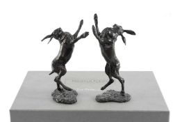 SUE MACLAURIN (contemporary) limited edition (16/250) bronze sculpture - 'Boxing Hares II', 16cms (