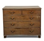 GEORGIAN MAHOGANY CHEST OF DRAWERS, with brass drop handles, 100 (h) x 125 (w) x 57cms (d)