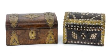 LEATHER & METAL STUDDED DOMED CASKET, 15 (h) x 20.5 (w) x 13cms (d); together with a Victorian