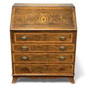 EDWARDIAN SHERATON REVIVAL MAHOGANY BUREAU, cross-banded and inlaid decoration, on splayed supports,