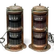 PAIR OF COPPER PORT & STARBOARD MAST LAMPS (converted to electricity), 50cms (h) Provenance: private