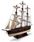 SCRATCH BUILT SCALE MODEL OF A WOODEN THREE-MASTED SAILING BOAT, hull varnished and painted cream,