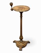 WILLIAM 1V WALNUT PEDESTAL WINE TABLE, circular top with candle holder, on a reeded column and