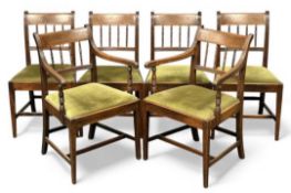 SABRE BACK & SPINDLE DINING CHAIRS with upholstered seats, set of six (4+2) Provenance: private