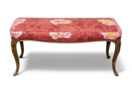 VICTORIAN WALNUT DUET MUSIC STOOL, on cabriole and floral carved supports, floral upholstered, 51 (