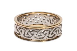 YELLOW & WHITE METAL CELTIC DESIGN BAND, stamped '950', ring size S, 7.4g in ring box Provenance: