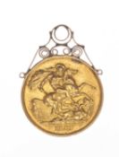 VICTORIA GOLD DOUBLE SOVEREIGN, 1887, with bracket mount, gross wt. approx. 16.5g Provenance: