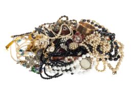 ASSORTMENT OF COSTUME JEWELLERY, including a small amount of silver, English enamelled floral