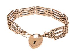 9CT GOLD GATE LINK BRACELET, with padlock clasp, wt. approx. 25.8g Provenance: private collection
