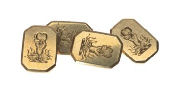 PAIR OF 9CT GOLD CHAIN CUFFLINKS, engraved with heart in hand crest, 8.7g Provenance: private