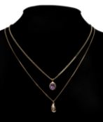 9CT GOLD AMETHYST PENDANT NECKLACE, pendant 14mms (l), chain length 45cms (l), 2.5g; together with a