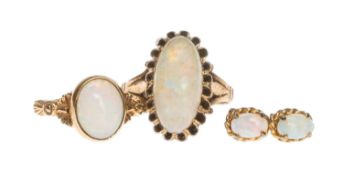 9CT GOLD OPAL DRESS RING, opal approx. 10 x 8mms, in a collet mount, ring size N, 2.6g; together