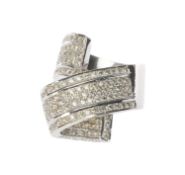 WHITE METAL DIAMOND COCKTAIL RING, of scroll design, ring size J, 16.8g Provenance: deceased